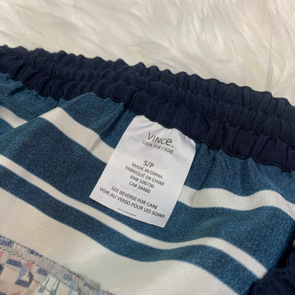 Vince 100% Silk Border Print Drawstring Shorts Coastal Blue - Size Small - Picture 12 of 12